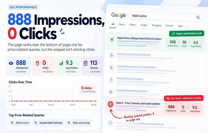 Eight Hundred Eighty-Eight Impressions, Zero Clicks: What Position 9.3 Earns